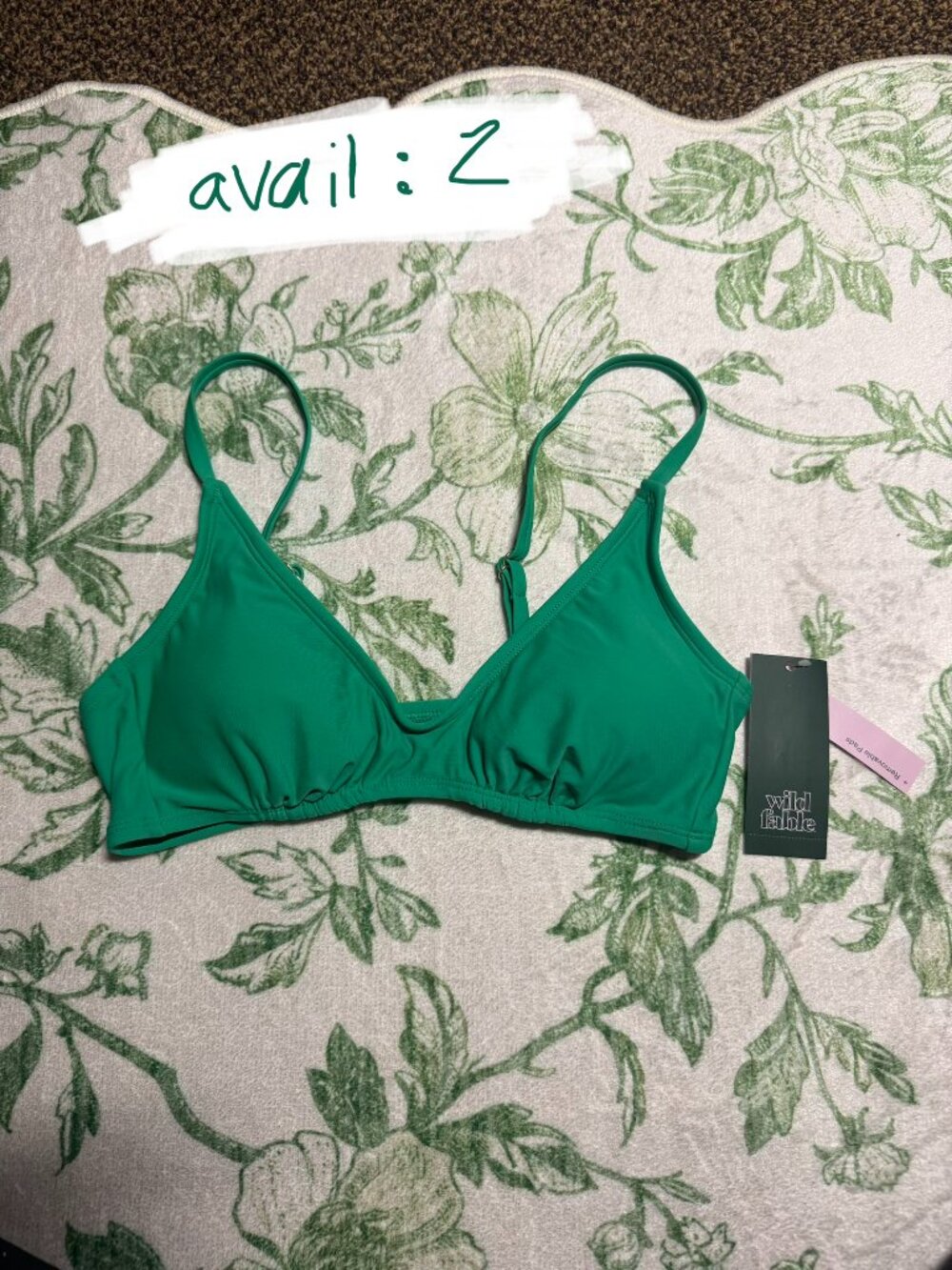 wild fable green v-neck bikini top. padded with adjustable straps. NWT